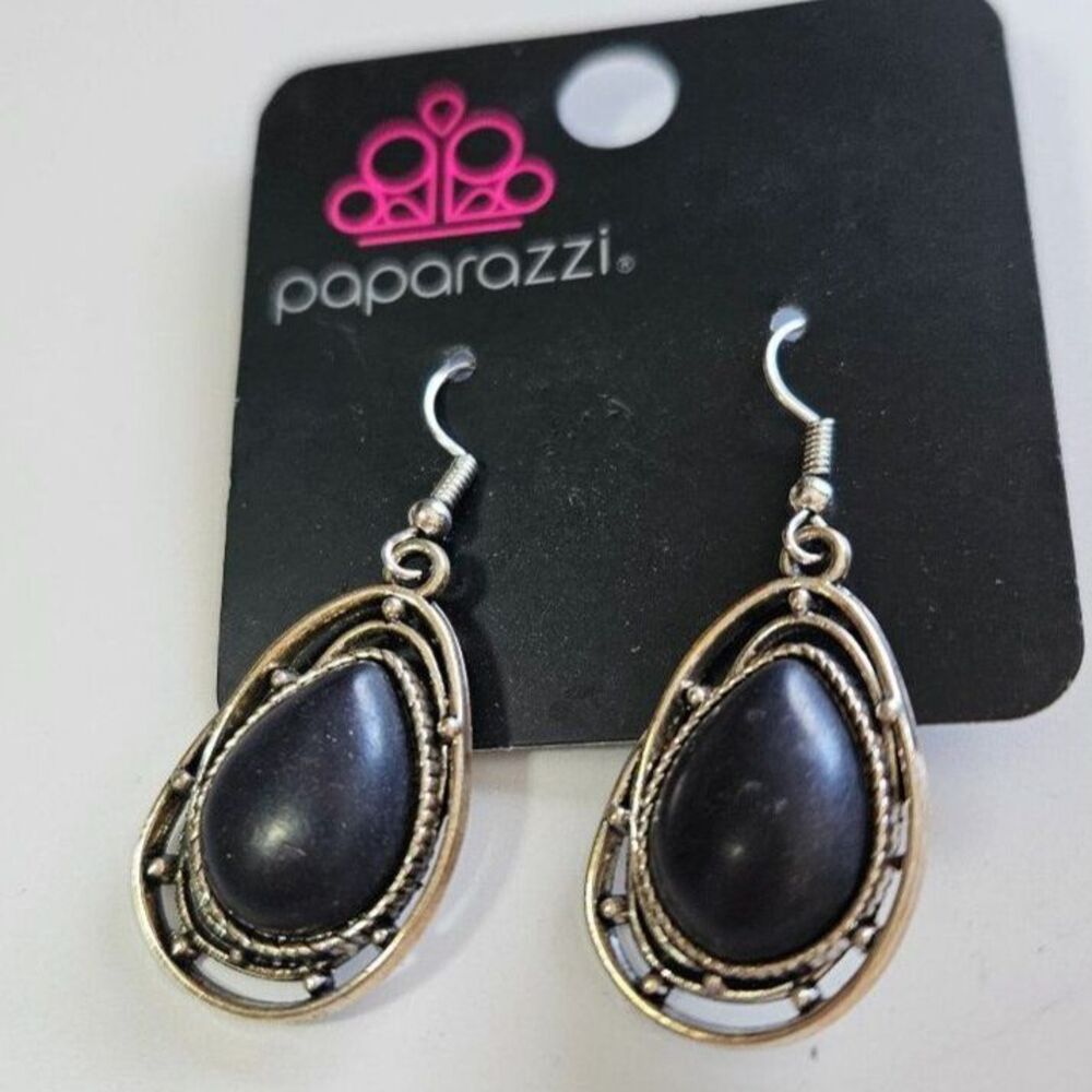 Paparazzi silver tone black matte stone earrings